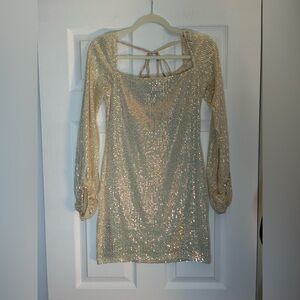 Speechless Glittering Gold Long Sleeve Dress